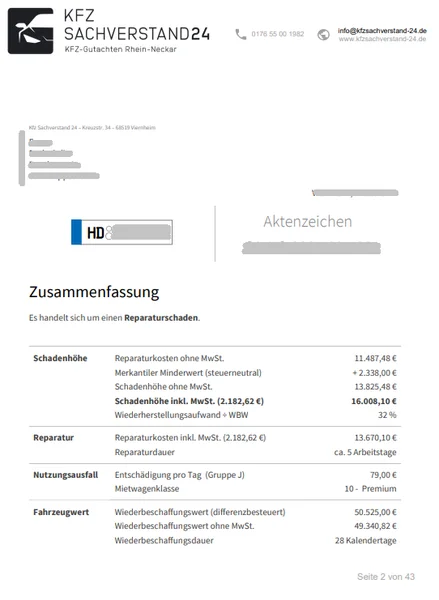 Unfallgutachten von einem Kfz Gutachter des Sachverständigenbüros Kfz Sachverstand 24