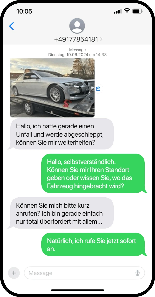 Whatsapp-Chat nach einem Unfall von einem Kfz Gutachter mit einem Kunden von Kfz Sachverstand 24